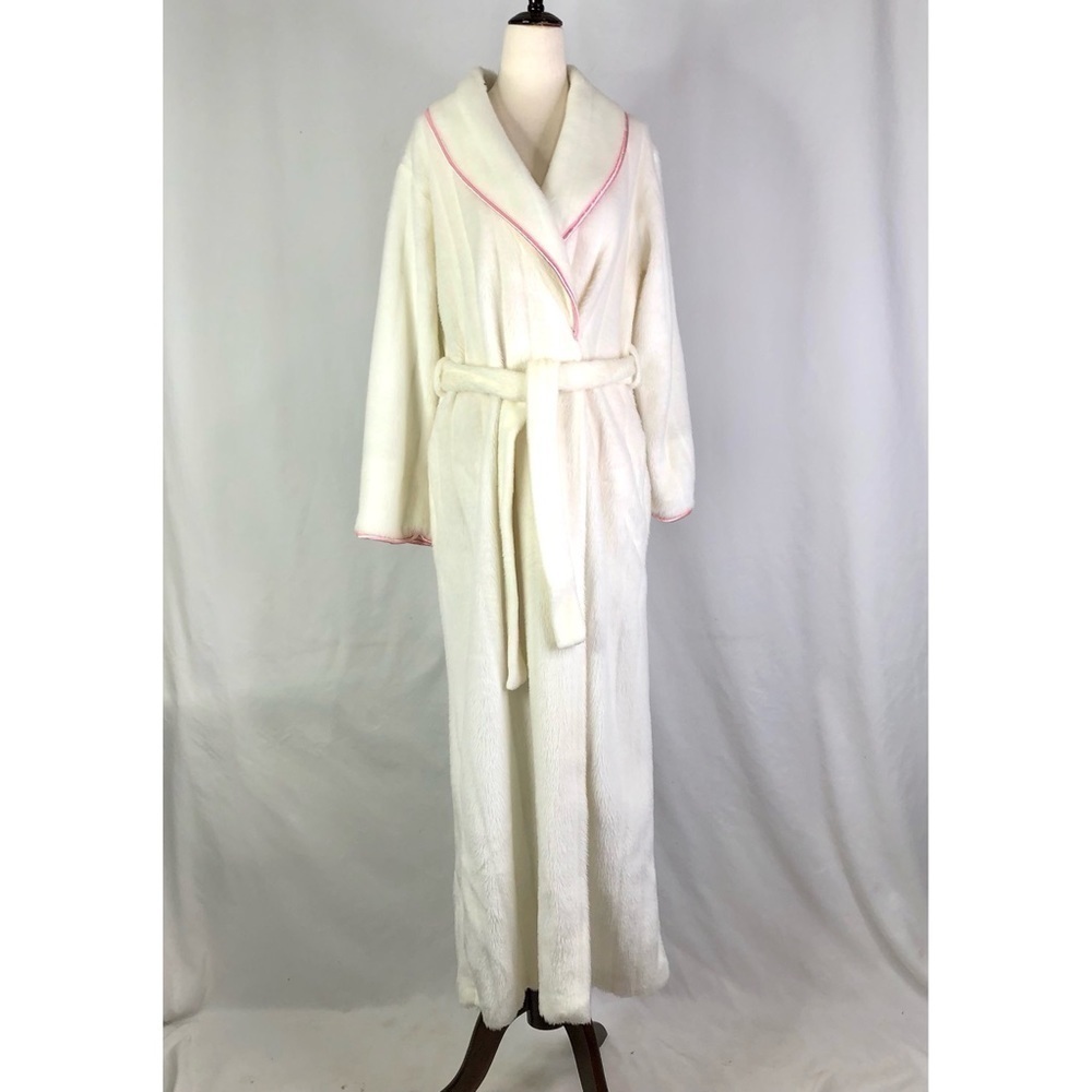 VINTAGE Evelyn Pearson white faux fur robe acrylic cosplay sissy housewife XS